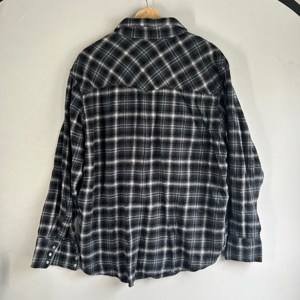 Wrangler Wrancher Mens XL Western Pearl Snap Shirt Black Grey Plaid Flannel Long - Picture 4 of 8